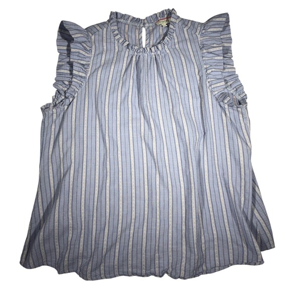 ANDREE BY UNIT Tops - Andree by Unit Womens 1X Blue Gingham Ruffle Sleeveless Blouse PT10050